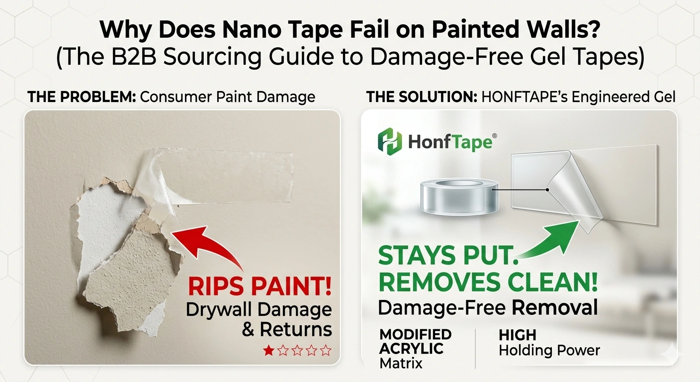 Why Does Nano Tape Fail on Painted Walls? (The B2B Sourcing Guide to Damage-Free Gel Tapes)