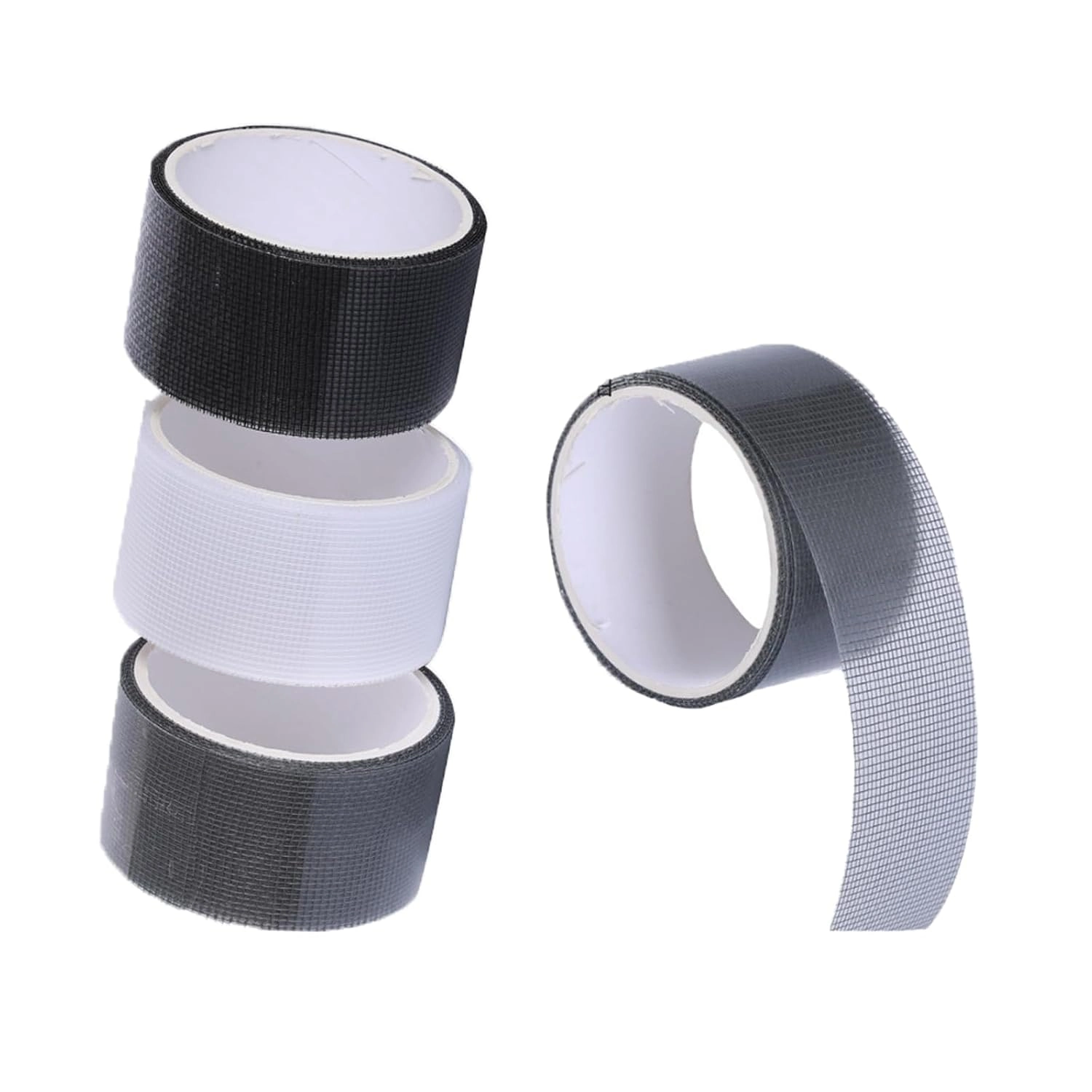 Black white and gray window screen repair tape rolls