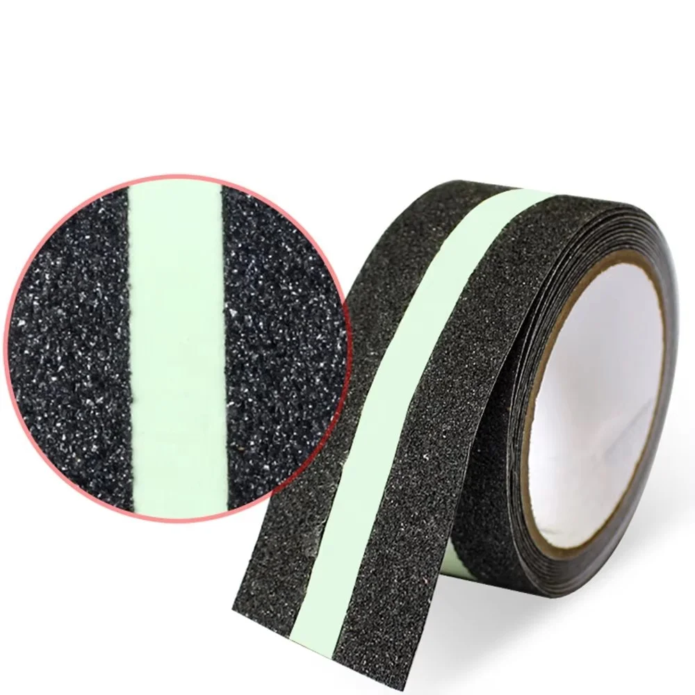 Glow in the dark anti-slip tape with textured grip and photoluminescent center strip