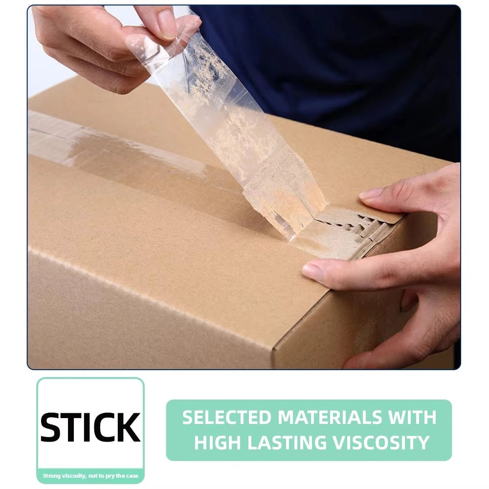 Transparent packing tape being evaluated on a corrugated carton